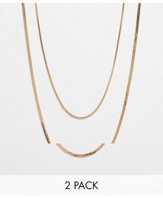 Faded Future pack of 2 flat snake chain and box chain necklace in gold