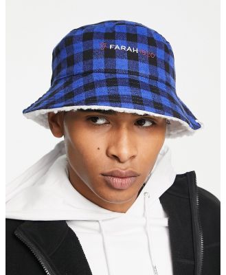 Farah logo check bucket hat in blue