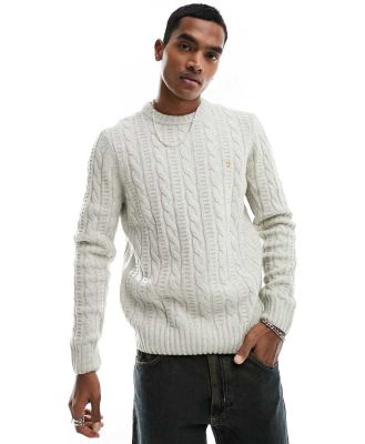 Farah Tassotti cable knit wool jumper in off white