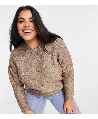 Fashion Union Plus relaxed jumper in cable knit-Brown