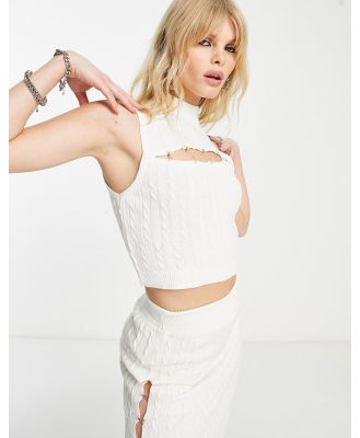 Fashionkilla knitted crop top with hardware in cream (part of a set)-White