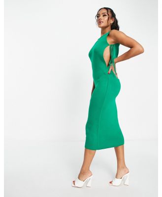 Fashionkilla knitted midi dress with tie side detail in green