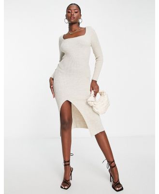 Fashionkilla knitted scoop back midi dress in cream-White