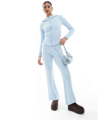 Fashionkilla knitted straight leg pants in light blue (part of a set)