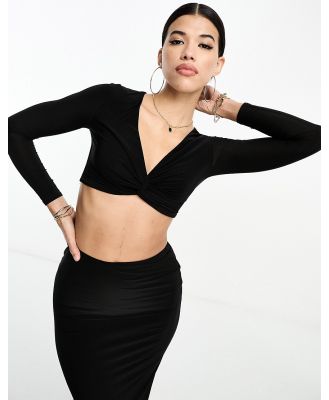 Fashionkilla sculpted knot front crop top in black (part of a set)