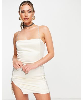 Femme Luxe mini dress with diamante straps in ivory-White