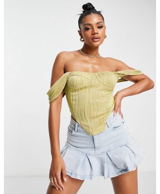 Femme Luxe off shoulder crinkle detail corset top in soft lime-Green