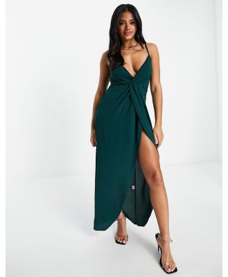 Femme Luxe strappy ruched skirt midaxi dress in emerald green