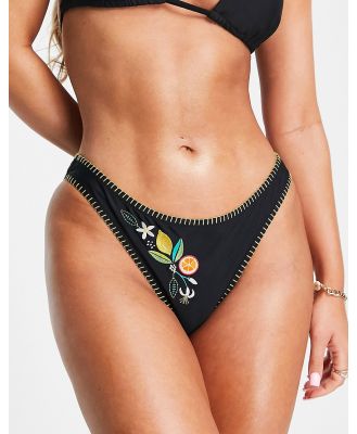 Figleaves brazilian embroidered bikini bottoms in black