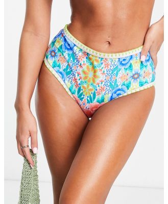 Figleaves high-waisted bikini bottoms in blue vintage floral print-Green