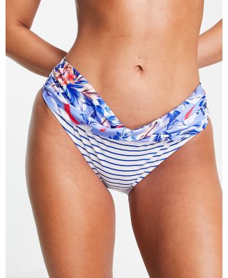Figleaves hipster stripe bikini bottom in blue floral print