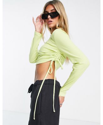 Fire & Glory long sleeve top with ruched sides in lime green