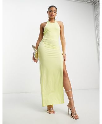 First Distraction the label halterneck maxi dress with front split in yellow