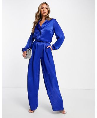 First Distraction The Label high waisted satin wide leg pants in cobalt-Blue