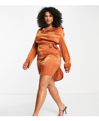 First Distraction The Label Plus satin dress in rust-Copper
