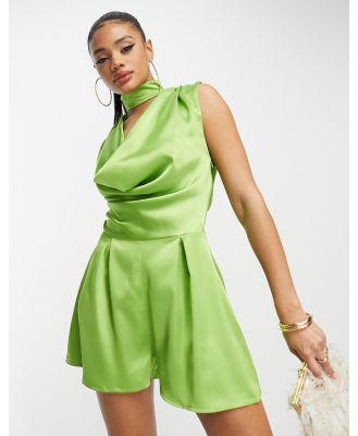 First Distraction the label satin cowl neck playsuit in lime-Green