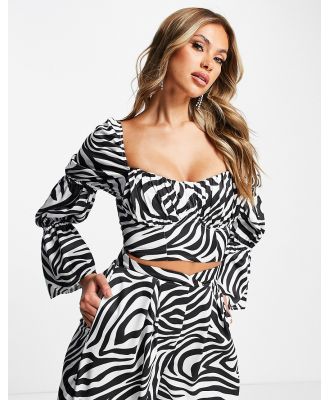 First Distraction The Label satin crop top with ruched bust in zebra print (part of a set)-Multi