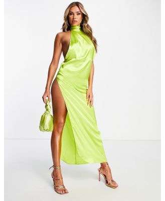 First Distraction the label satin maxi dress with open back in chartreuse-Green