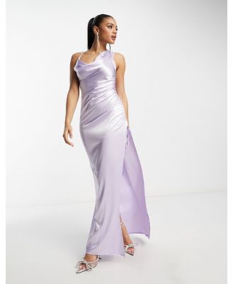 First Distraction the label statement one shoulder satin maxi dress in lilac-Purple