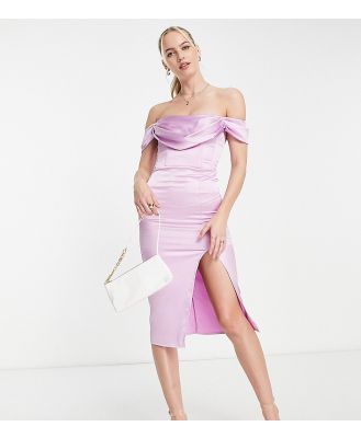 First Distraction The Label Tall satin midi dress with split in lavender-Purple