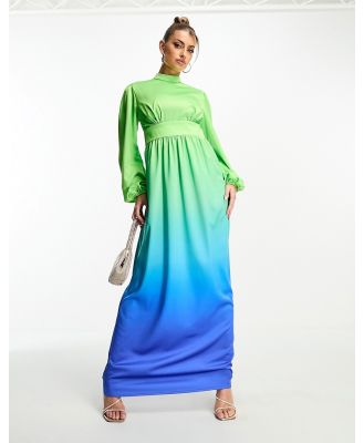 Flounce London balloon sleeve maxi dress in blue and green ombre-Multi