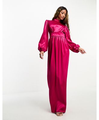 Flounce London balloon sleeve maxi dress in fuchsia-Pink