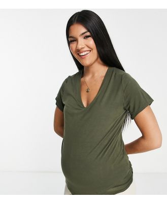 Flounce London Maternity fitted stretch t-shirt in khaki-Green