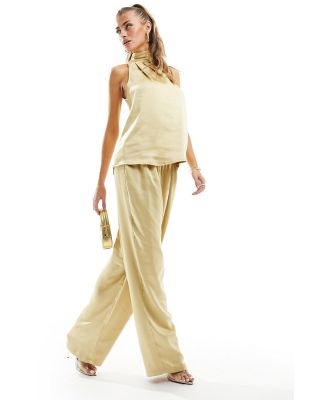 Flounce London satin floaty pants in gold (part of a set)