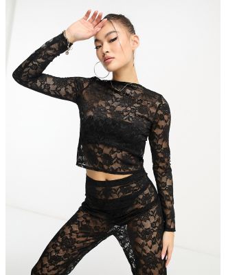 Flounce London sheer lace top in black (part of a set)