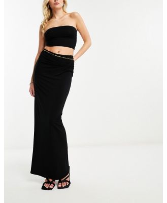 Flounce London twist front maxi skirt in black