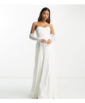 Forever New Bridal exclusive off shoulder lace maxi dress in ivory-White