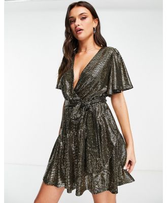 Forever New cross front sequin mini dress in gold