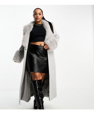 Forever New Curve faux fur maxi coat in light grey