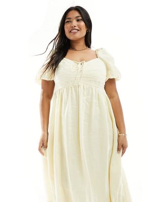 Forever New Curve puff sleeve midi dress in butter bean-White