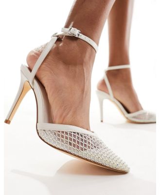Forever New diamante pointed mesh heels in ivory-White