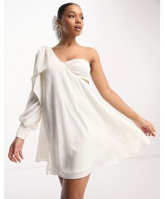 Forever New drape bow shoulder mini dress in ivory-White