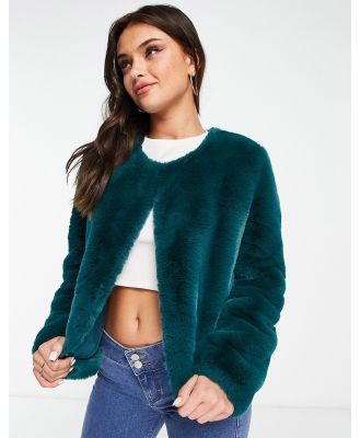 Forever New faux fur jacket in emerald green