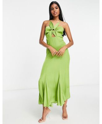 Forever New flower midi cut out dress in green satin