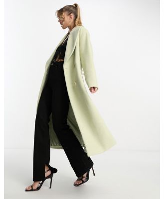 Forever New formal wrap coat with tie belt in textured green