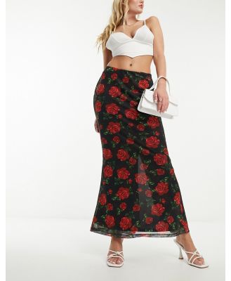 Forever New mesh maxi skirt in black rose print