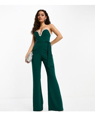 Forever New Petite embellished bandeau jumpsuit in emerald-Green