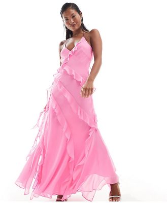 Forever New Petite ruffle halter neck maxi dress in pink