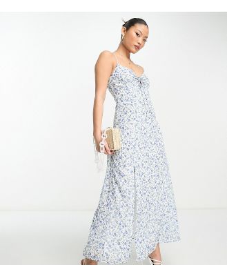 Forever New Petite strappy maxi dress with split in ivory floral-White