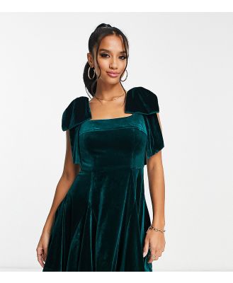 Forever New Petite velvet tie shoulder mini prom dress in emerald green