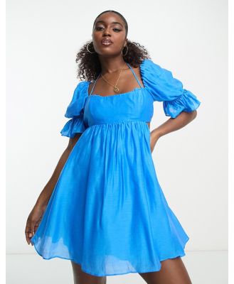 Forever New puff sleeve mini dress in bright blue