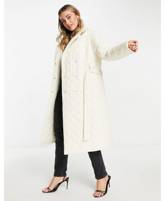 Forever New quilted wrap coat in cream-White