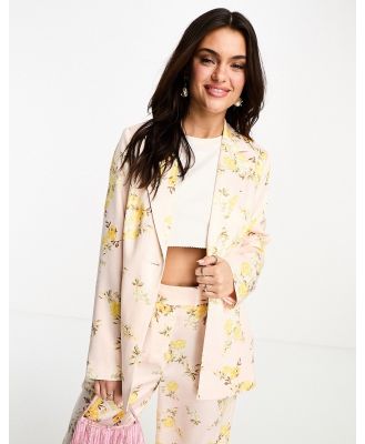 Forever New satin blazer in floral print (part of a set)-Yellow