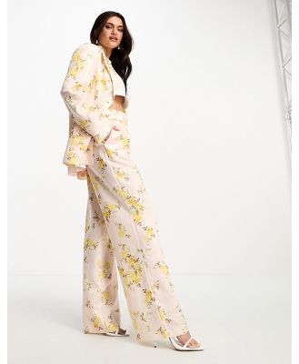 Forever New satin pants in floral print (part of a set)-Yellow
