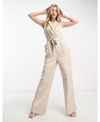 Forever New sleeveless jumpsuit with belt in stone-Grey