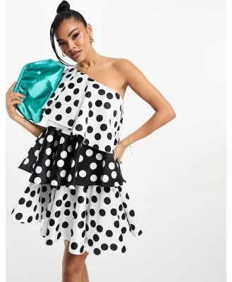 Forever Unique contrast one shoulder mini dress in polka dot-White